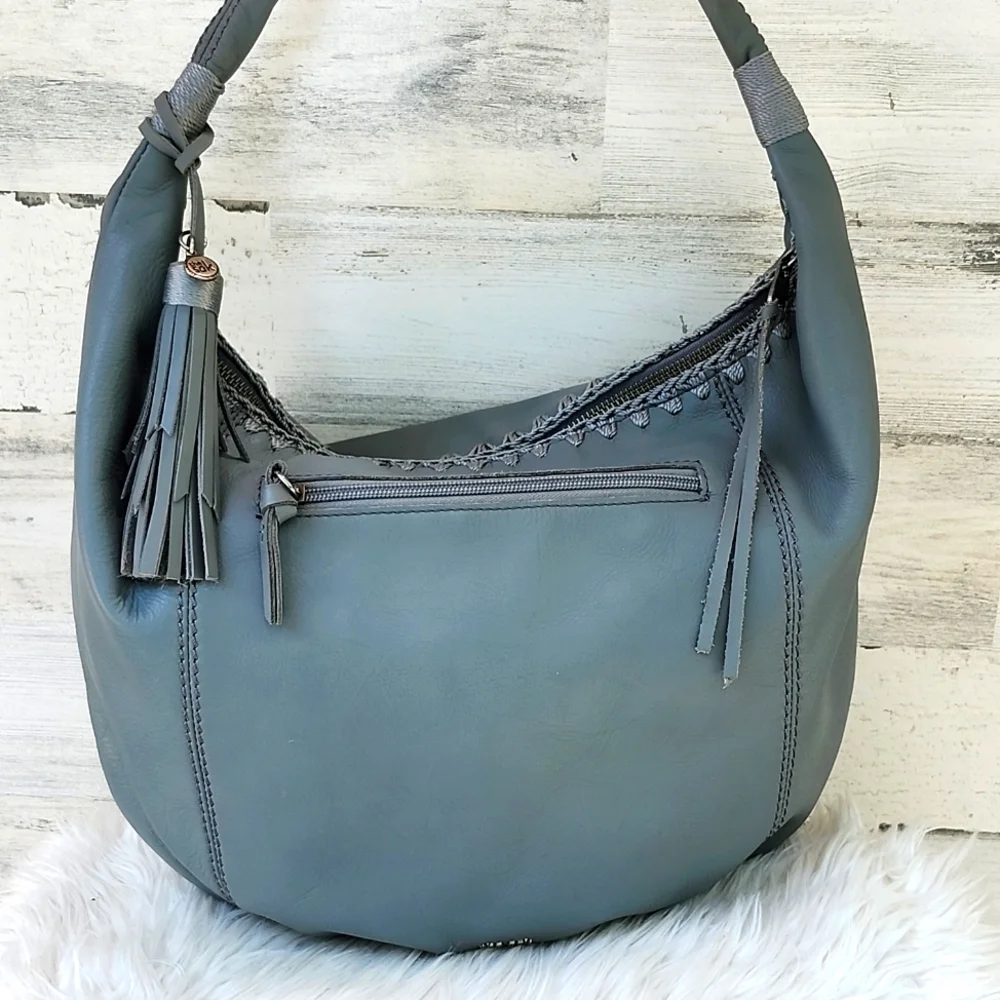 The Sak Grey Leather Hobo Bag with Tassel
